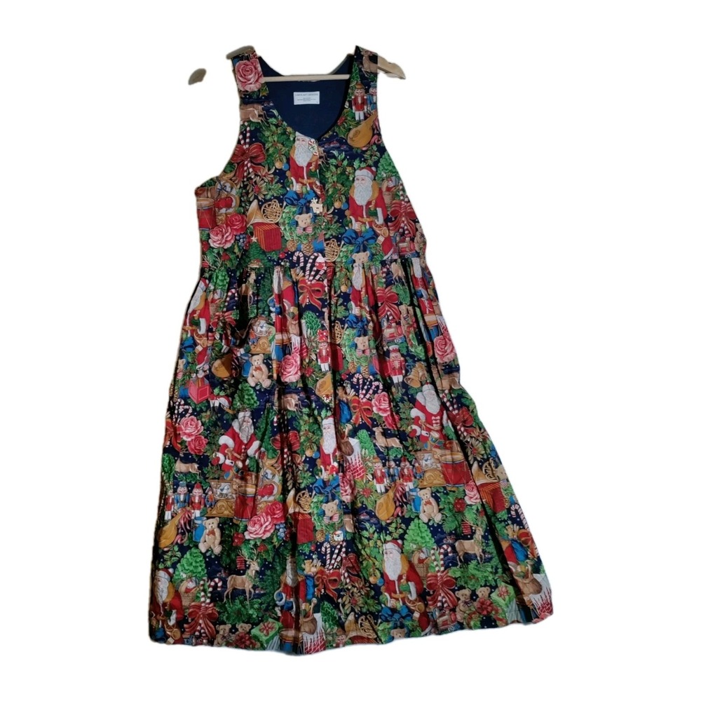 Carol Art Design Handmade Cotton Christmas Dress Size Large